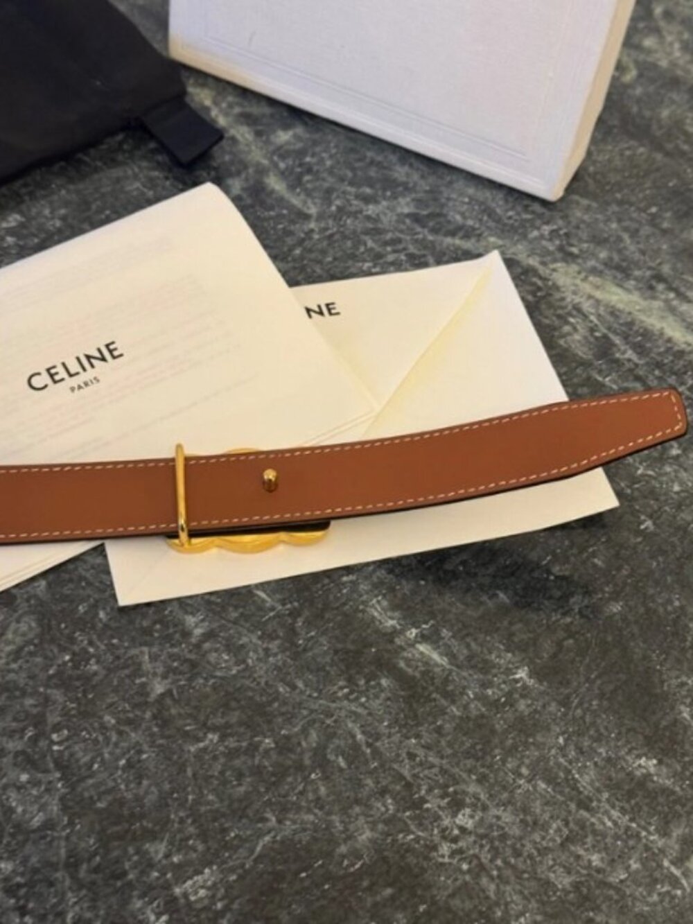 New Celine Triomphe Reversible Leather Belt - Black/Tan - 90cm - Picture 7 of 10